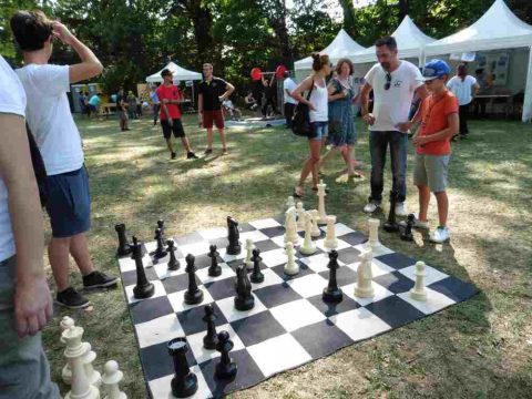 Le club d'Avinkha avait dressé un échiquier géant sur la pelouse du parc